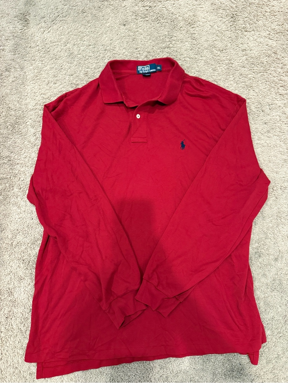 Polo Ralph Lauren Mens XL Long Sleeve Polo Shirt Red Blue Pony 100% Cotton